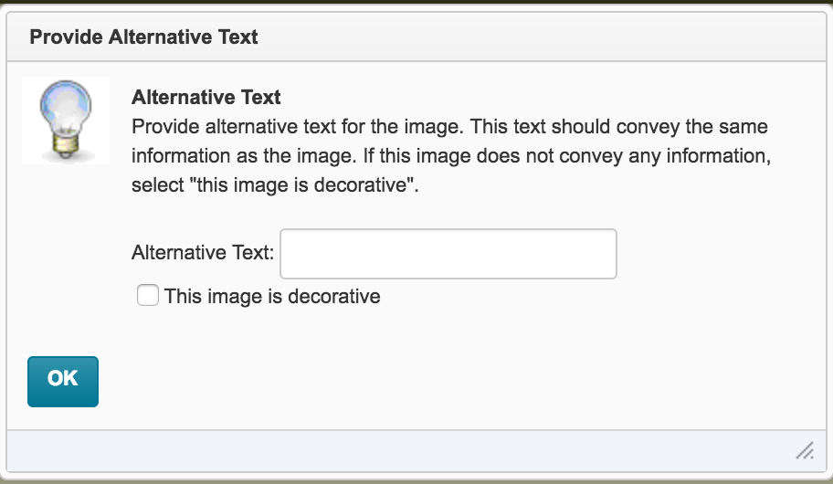 screenshot of the provide alternative text warning in D2L